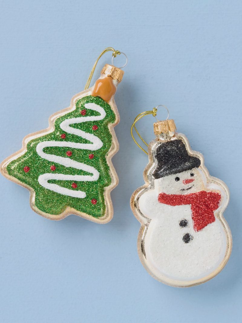 Blown Glass Snowman & Tree Cookie Ornaments 2-Piece Set